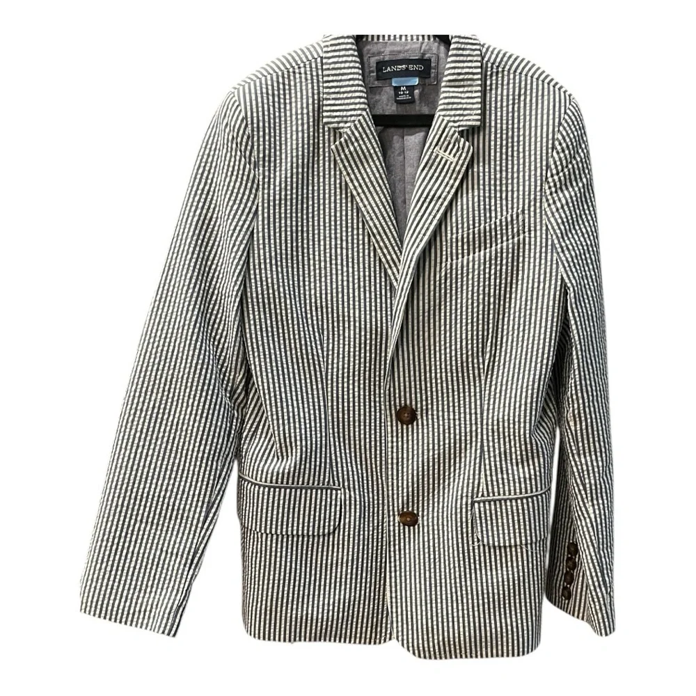 Lands’ End Boys Seersucker-Style Cotton Blazer – Size Medium (10–12)